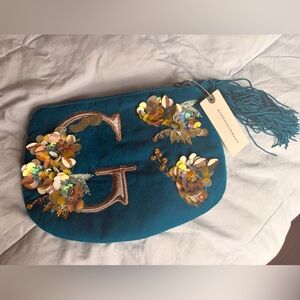Anthropologie Blue Embellished Clutch
